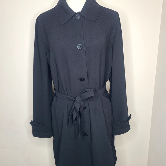 Lauren Ralph Lauren Drape Lapel Crepe Belted Coat Black Women's Size 8 - Picture 4 of 9